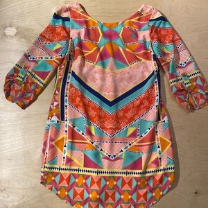 Pink Owl Orange and Blue Dress with 3/4 Bishop Sleeves Small (ND)